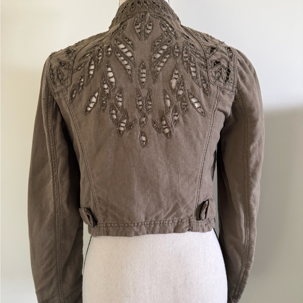 Free People Embroidered Cutout Cropped Zip Front Jacket Size 2